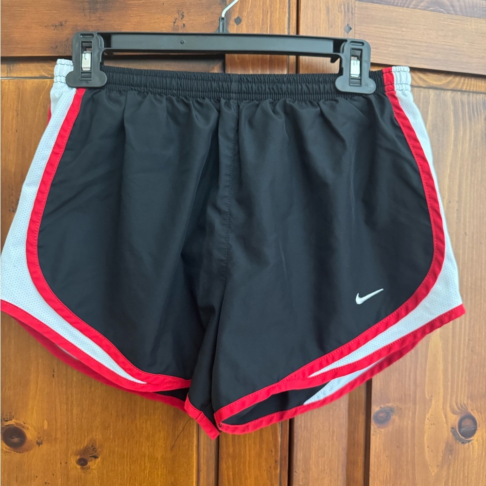 Nike DRIFIT black and white with red midrise running shorts. Size Small. NWOT
